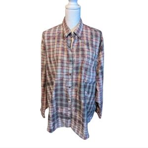 Upcycled Distressed Bleached Plaid Flannel Button Down Shirt Women’s Large